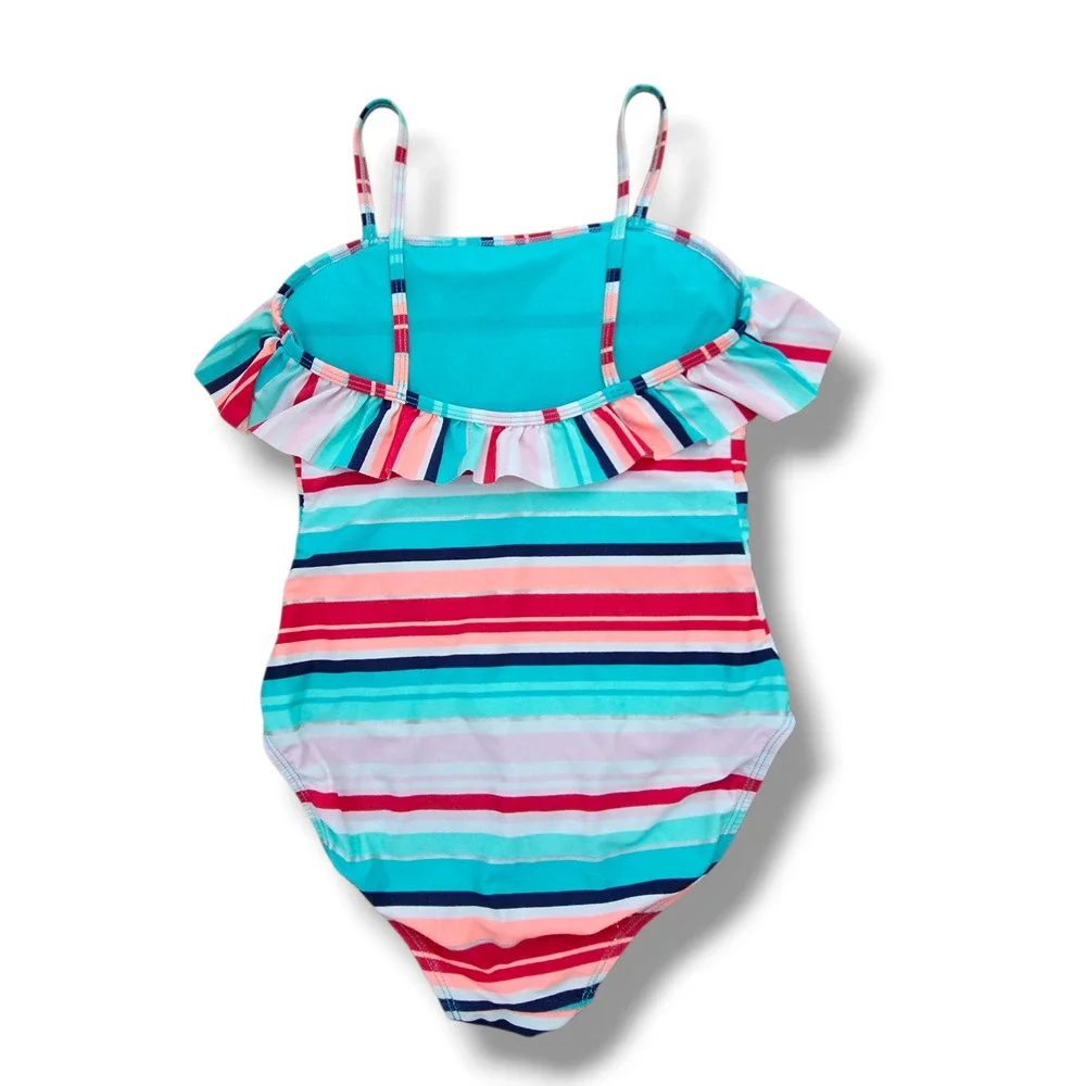 Old Navy Girls XL 14/16 One-Piece Striped Ruffle Flounce Swimsuit
